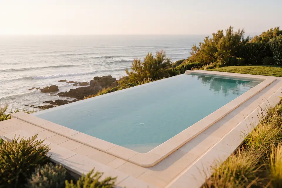 Infinity edge pool on a clifftop above the ocean